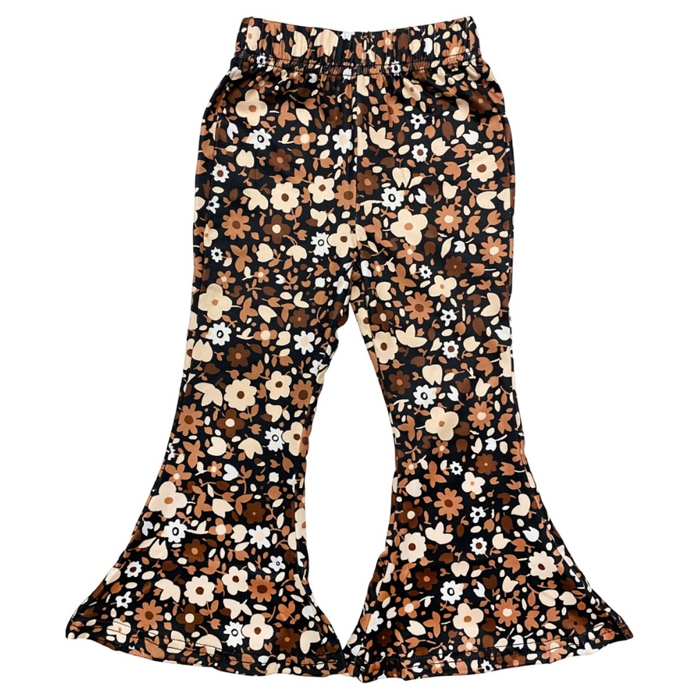 Little Girl's Bell Bottoms - Black/Brown Floral
